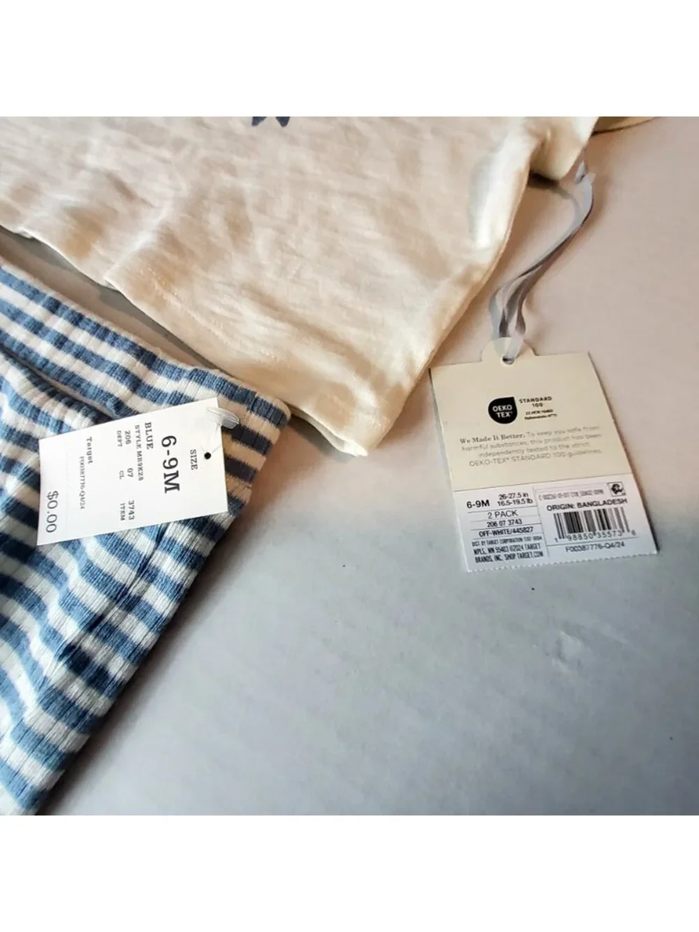 Cloud Island Baby 2-Piece Set In Cream & Blue Stripes Size 6-9Months Lightweight